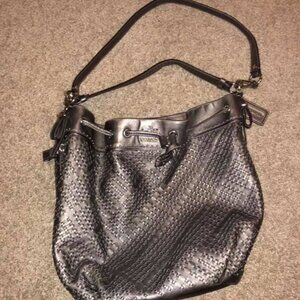 Coach Leather Marielle Drawstring Bucket Tote - Gray Weave